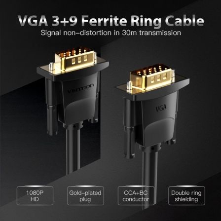 Vention Cable de Video VGA (3+9) Macho a Macho 2 Metros Negro 1080P 60Hz